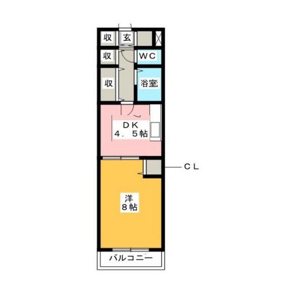 ベルエキップ大橋南(1DK/2階)の間取り写真