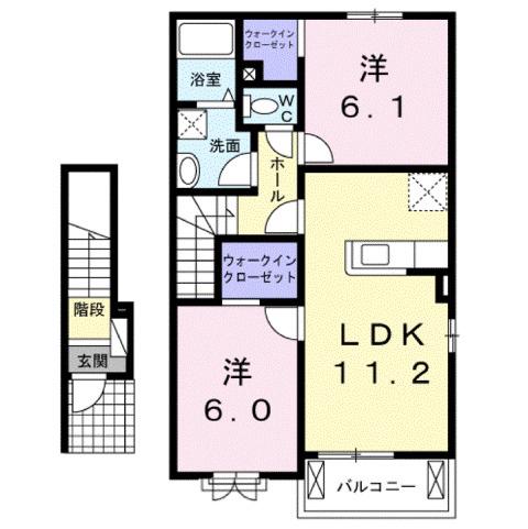 ラ グリシーヌB(2LDK/2階)の間取り写真