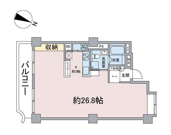 パレロワイヤル六番町(ワンルーム/2階)の間取り写真