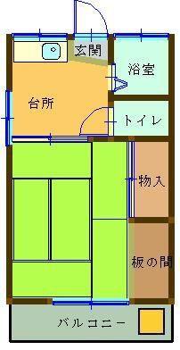 海老塚荘(1K/2階)の間取り写真