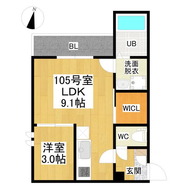 GRANDTIC東枇杷島駅前(1LDK/1階)の間取り写真