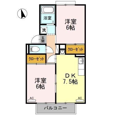 ウエストハイツ屋島B棟(2DK/2階)の間取り写真