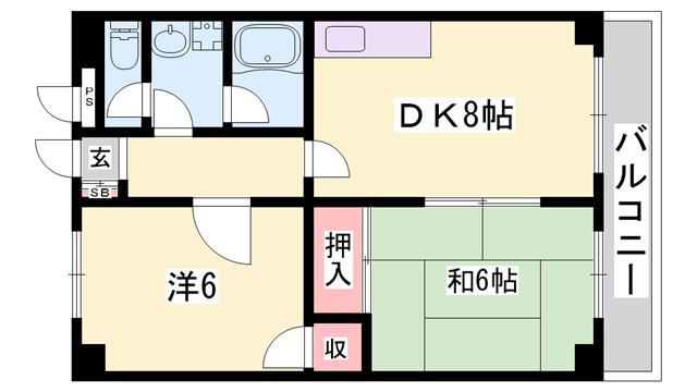 ジヴェルニー岡田(2DK/6階)の間取り写真