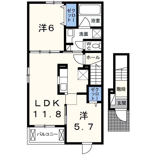 グランツ(2LDK/2階)の間取り写真