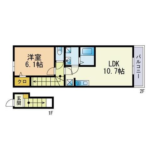 コンフォートハイツIII(1LDK/2階)の間取り写真