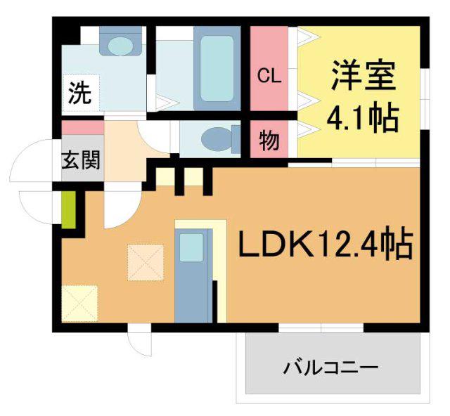 ディアコート住吉本町(1LDK/1階)の間取り写真