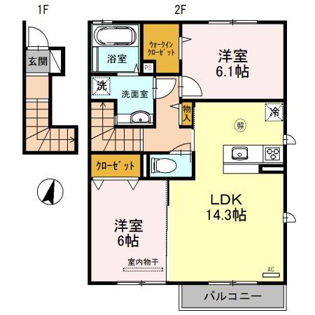 ヴィルヌーブ サンティーエ(2LDK/2階)の間取り写真