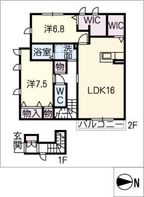 アミューズ采女(2LDK/2階)の間取り写真