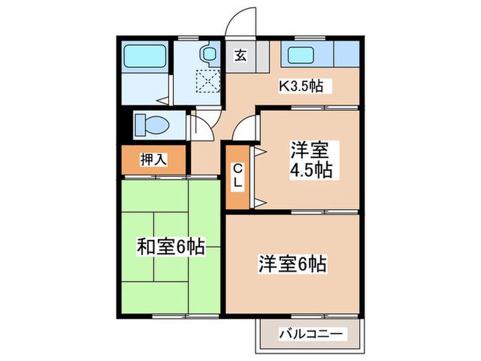 ジュネスナカタ 2号(3K/2階)の間取り写真