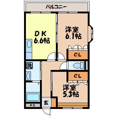 エミアリー(2DK/1階)の間取り写真