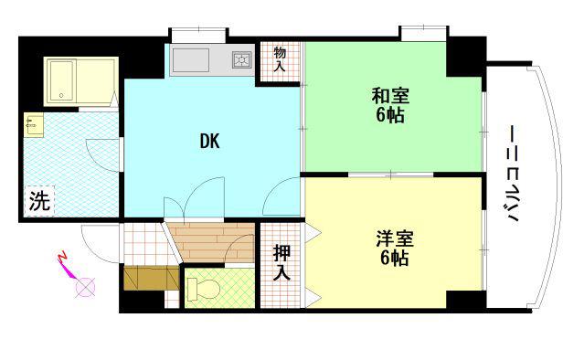 グリーンヴァリィ金光一番館(2DK/6階)の間取り写真