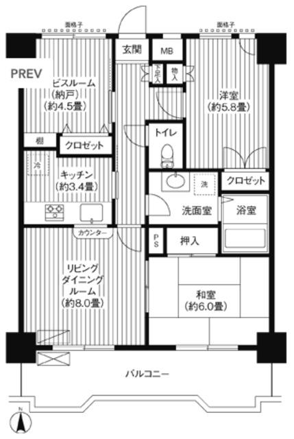 関寅ビル第2(2SLDK/6階)の間取り写真