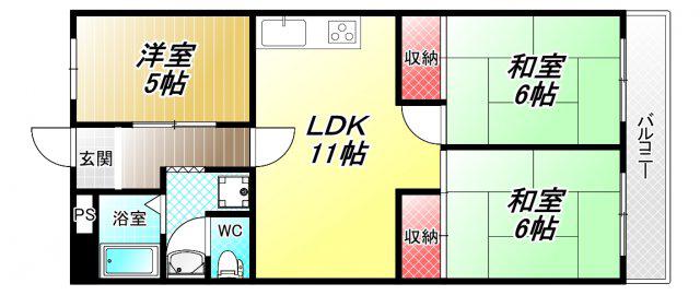 ハイム太子堂(3LDK/3階)の間取り写真