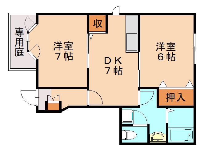 ハ-モニ-タウンE(2DK/1階)の間取り写真