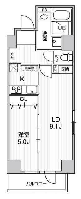 ブラウ菊川(1LDK/4階)の間取り写真
