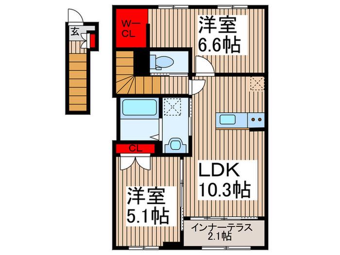 SERENE(2LDK/2階)の間取り写真