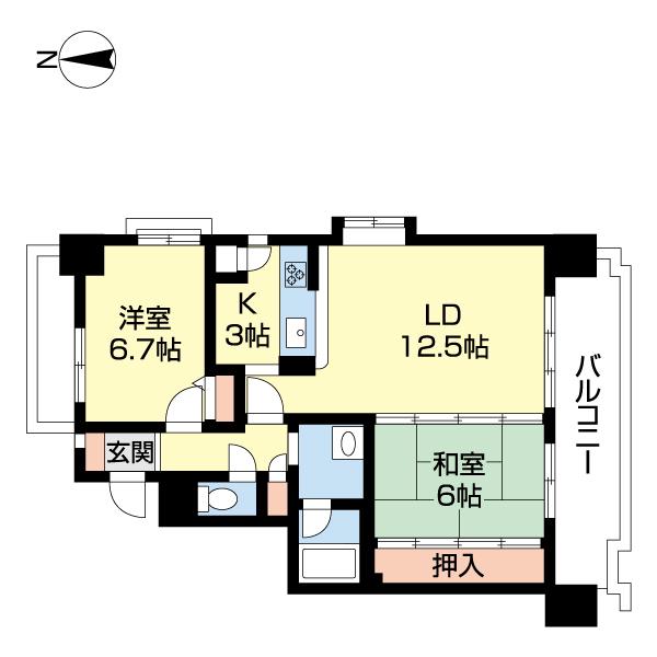 ダイアパレス高田本町(2LDK/3階)の間取り写真