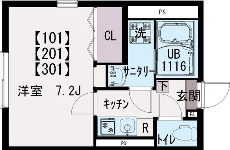 イクシオ江戸川(1K/2階)の間取り写真