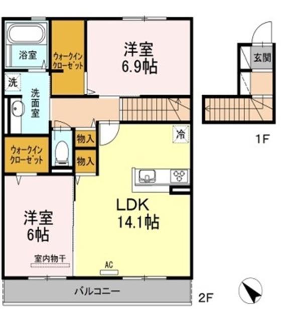 シャイン クレヴィア(2LDK/2階)の間取り写真