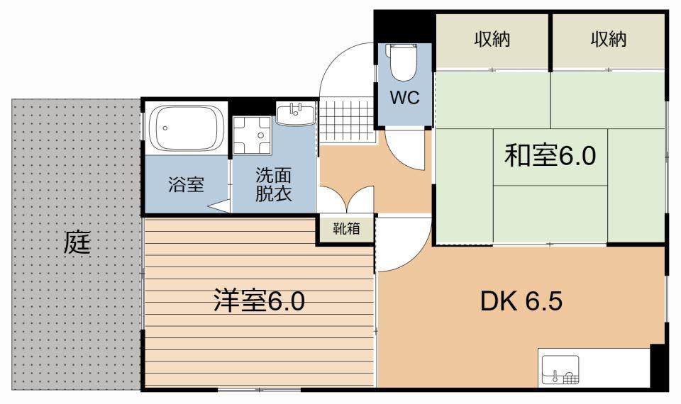 ウェルヴィラ鴨池台(2DK/1階)の間取り写真