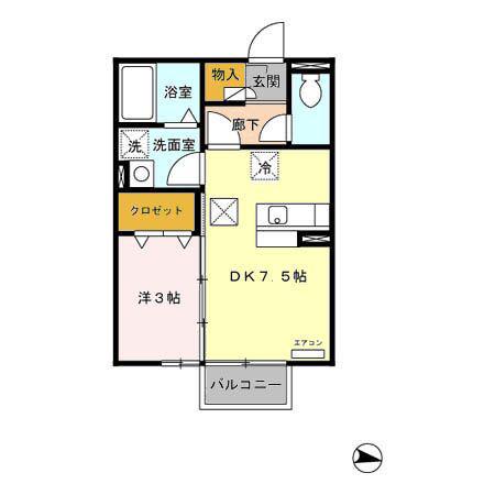 スクエア空港西(1DK/1階)の間取り写真