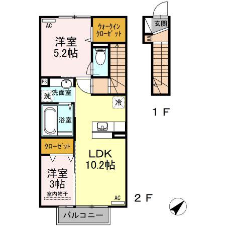 プランドール都北(2LDK/2階)の間取り写真