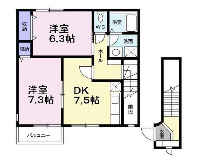 シェーヌB(2DK/2階)の間取り写真