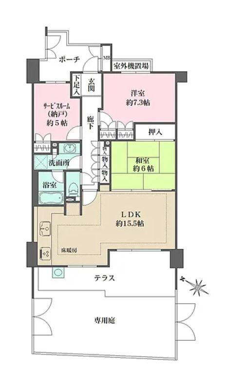 テラス氷川台(2SLDK/1階)の間取り写真