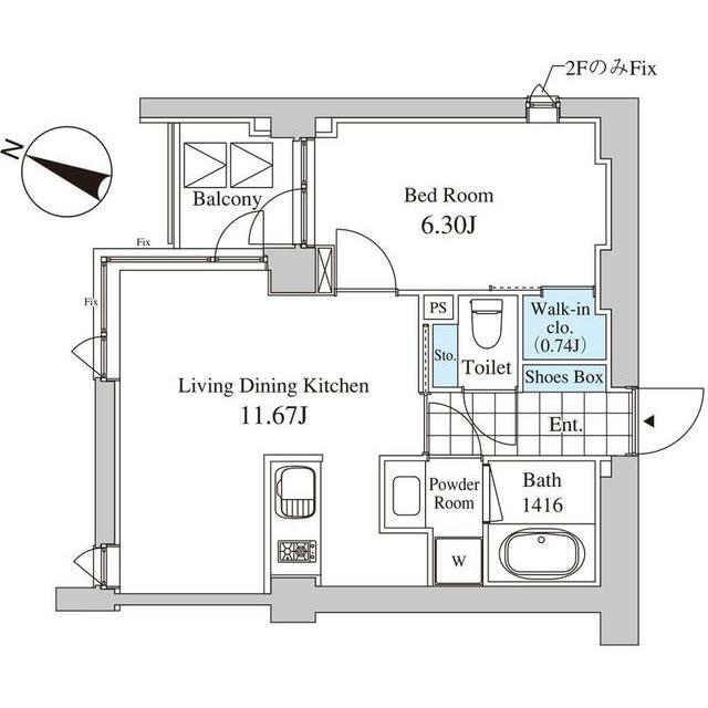 CASA ALBORE 部屋番号304(1LDK/3階)の間取り写真