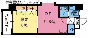 コンドミニアムステーションサイド博多(1DK/6階)の間取り写真
