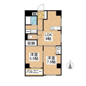 アネックス徳川西(2LDK/4階)の間取り写真