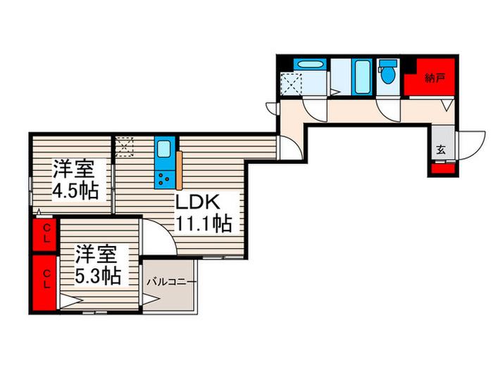 アヴァンス東日暮里(2LDK/2階)の間取り写真