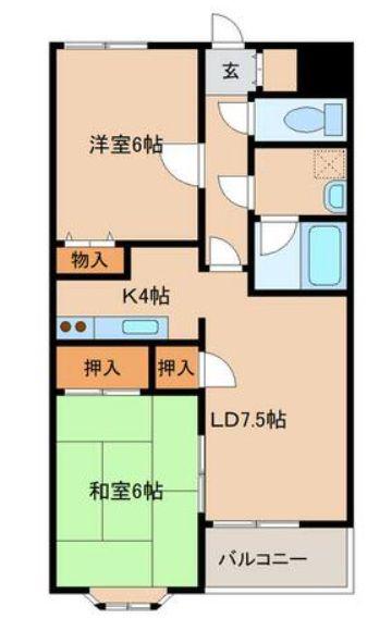 ラ・ビスタ駅南(2LDK/3階)の間取り写真
