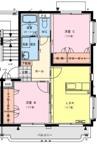 ユーミーLIFE(2LDK/3階)の間取り写真