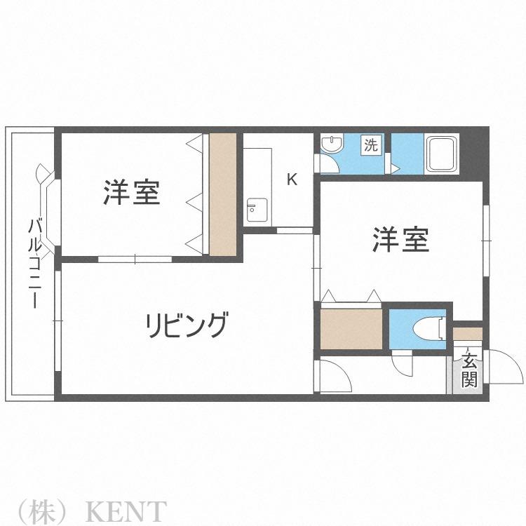 コンチネンタル山の手V(2LDK/4階)の間取り写真