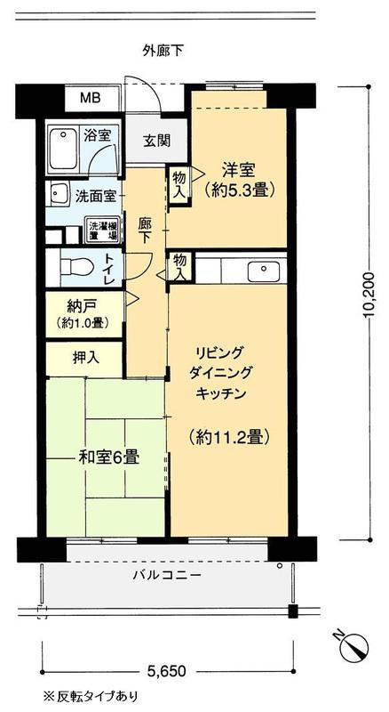 フロール山田町第1(2DK/3階)の間取り写真