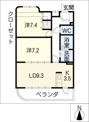 リバーグラス(2LDK/1階)の間取り写真