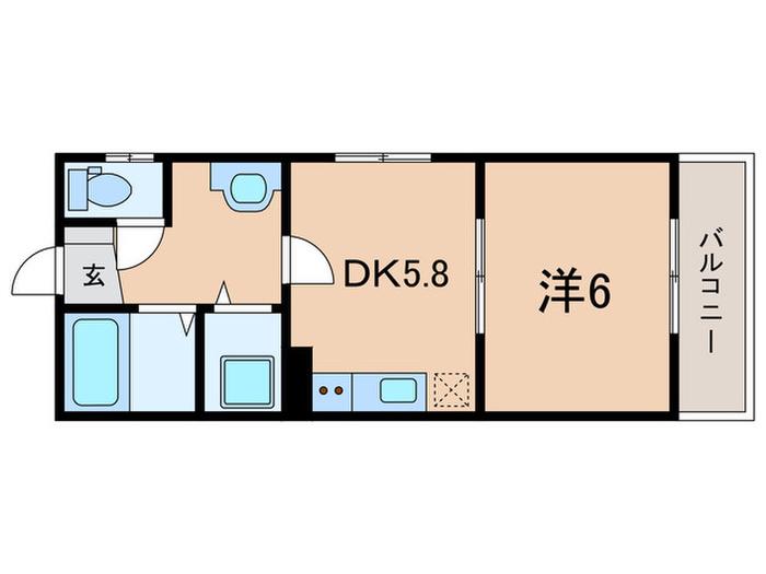 ラムール鈴蘭台南(1DK/2階)の間取り写真
