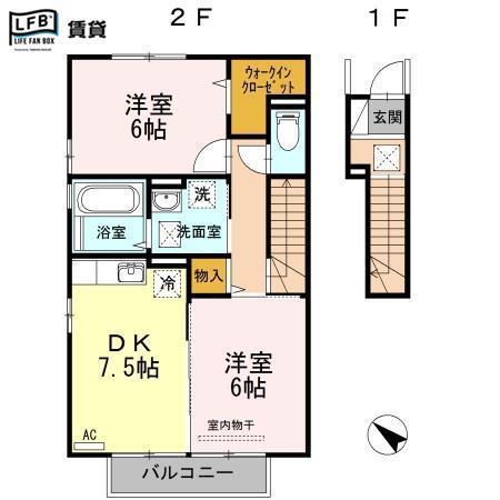 リリア 弐番館(2DK/2階)の間取り写真