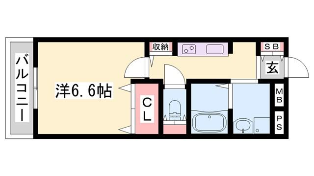 ハイツ中浜(1K/1階)の間取り写真