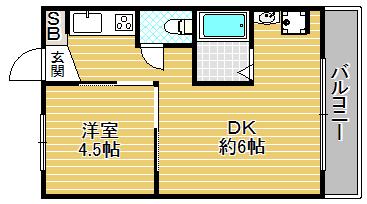 ヴィラナリー雲雀ヶ丘1号棟(1DK/4階)の間取り写真