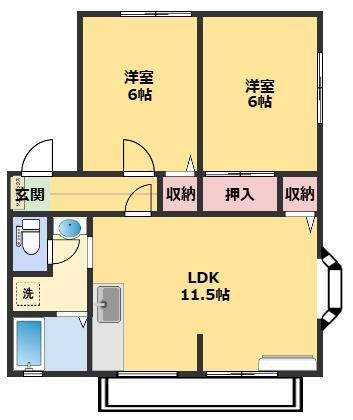 サンライフローレル(2LDK/2階)の間取り写真