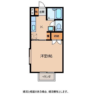 ラ・ポワール中村B(1K/2階)の間取り写真