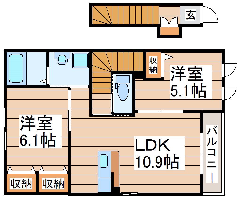 シェトワ(2LDK/2階)の間取り写真