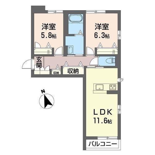 シャーメゾン アール・ベース(2LDK/2階)の間取り写真