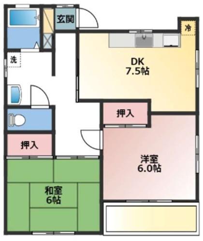 サンハイツII(2DK/2階)の間取り写真