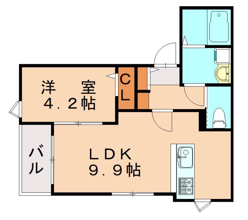 クレア姪浜(1LDK/1階)の間取り写真