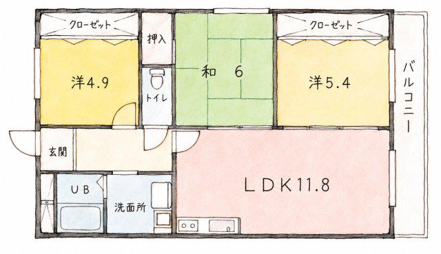 フレンテ灘(3LDK/6階)の間取り写真
