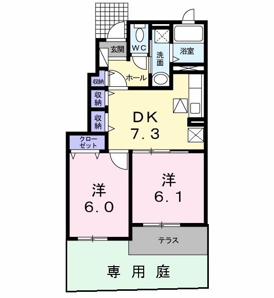 プリムラ K・M(2DK/1階)の間取り写真