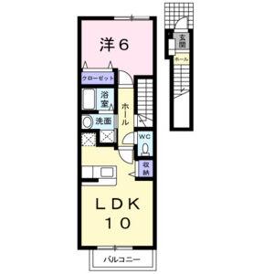 リトリートワイ(1LDK/2階)の間取り写真